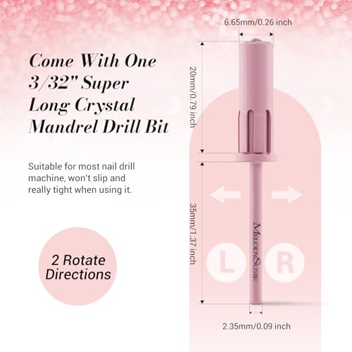 MelodySusie 50 Pcs Nail Drill Bits Super Long Sanding Bands with 6.65mm Crystal Mandrel Bit, 180 Fine Grit Nail File for Acrylic Nails Gel Manicures and Pedicure, Pink