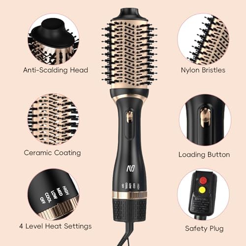 Hair Dryer Brush, Multifunctional Hot Air Brush with Adjustable Heat Settings for Different Hair Types, Negative Ion Technology & Quick Drying