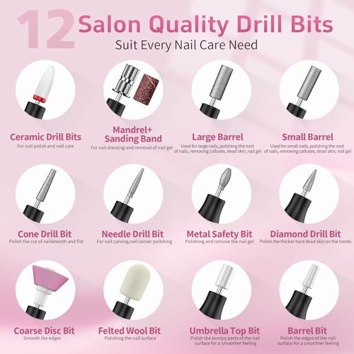 Cordless Nail Drill Electric File with UV Nail Lamp: Professional for Acrylic Gel Dip Powder Nails Portable Nail Drill Machine Kit for Manicure Pedicure Nail Set Rechargeable Lightweight