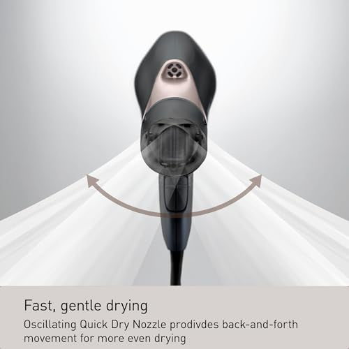 Panasonic Nanoe Salon Hair Dryer with Quick-Dry Oscillating Nozzle, Diffuser Attachment for Curly, Wavy Hair, 3-Speed Heat Setting for Easy Styling & Healthy Hair, EH-ANA6HN (Black/Pink Gold)