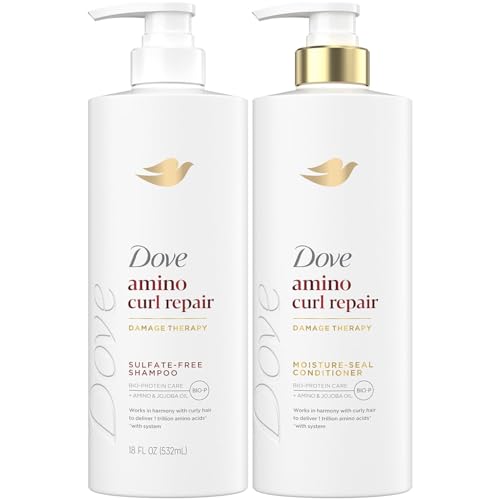 Dove Shampoo and Conditioner Set, Amino Curl Repair – Damage Therapy Bio-Protein Care Formulas for Revitalizing Coily, Curly Hair, 18 Oz Ea