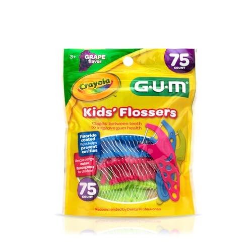 GUM Crayola Kids Flossers with Fluoride - Designed for Little Hands - Fun Grape Flavor - Easy to Use Kids Floss Picks for Children Ages 3+, 450ct