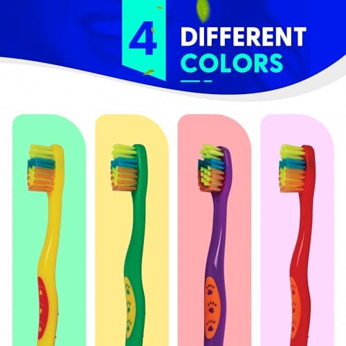 SmartSmile 72 Pcs Bulk Kids Toothbrushes Individually Wrapped - Assorted Colors with Animal Paw Prints - Popular Dental Office Patient 21-542