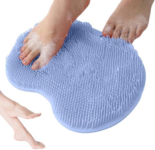 Shower Foot Scrubber Mat with Non-Slip Suction Cups, Foot and Back Cleaning Pad, Silicone Exfoliating Pad, Anti-Slip Bathroom Shower Foot Pad with Suction Cups and Drainage Holes (Blue)