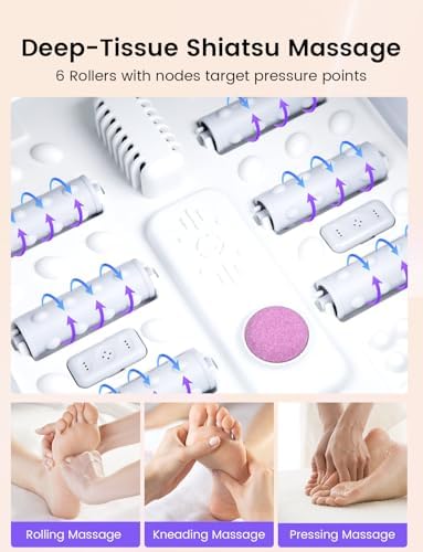 RIKE Collapsible Foot Spa with Heat, Bubbles, 24-Level Temp Control, Red Light, Timer, Foot Soaking Tub with 6 Shiatsu Rollers & Pumice Stone, Foot Bath Massager Pedicure FootSpa for Stress Relief