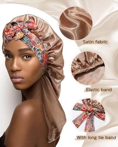 MBJERRY Long Satin Braids Bonnet - Silk Hair Bonnets for Sleeping Stretchy Tie Band for Black Women Curly Hair