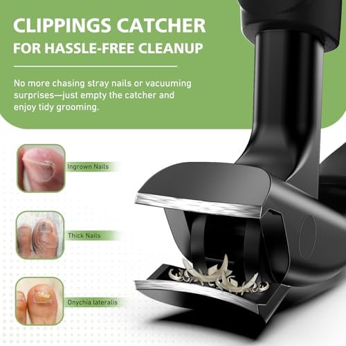 BALUCA Curved Head Toenail Clippers for Seniors for Thick Toenails, Long Handle Toe Nail Clippers with Catcher, German Stainless Steel Angled Nail Clippers with Silicone-Grip - Black