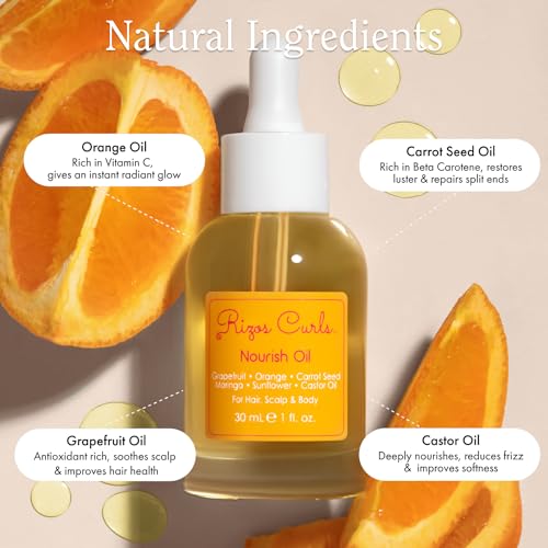 Rizos Curls Nourish Oil Strength & Frizz Control - Improve Split Ends & Repair Dry Brittle Hair Smooths & Hydrates All Hair Types Straight, Wavy, Curly Non-Greasy, Sulfate & Paraben Free