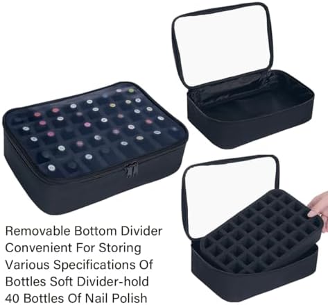 Small Clear Nail Polish Organizer Holds 40 bottles(15ml-0.5fl.oz) Nail Polish Case Multifunctional Nail Polish Bag organizer, Cosmetic Travel Makeup Bags for Women Black