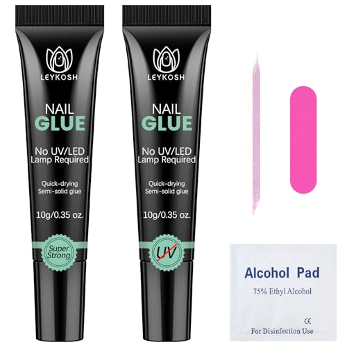 Nail Glue for Press Ons, 10s Fast-Drying No U V Light Needed - Upgrade Super Strong Semi Solid Nail Glue Last Up to 28+ Days & Easy to Remove, 10g*2 High Capacity Suitable for Fake & Acrylic Nail Tips