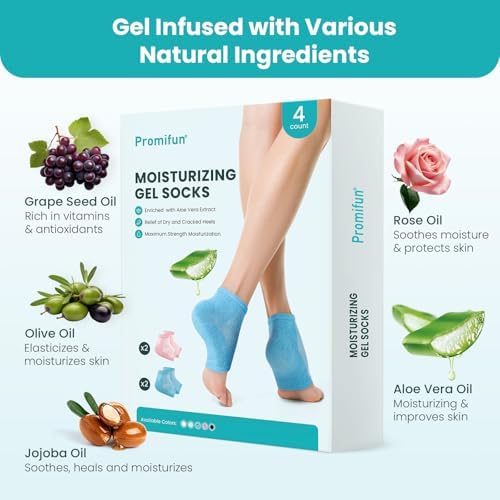 Moisturizing Heel Socks for Cracked Heel Treatment - Promifun 2 Pairs Moisturizer Socks for Dry Cracked Feet - Cracked Heel Repair - Heel Socks for Women & Men (Blue & Pink)