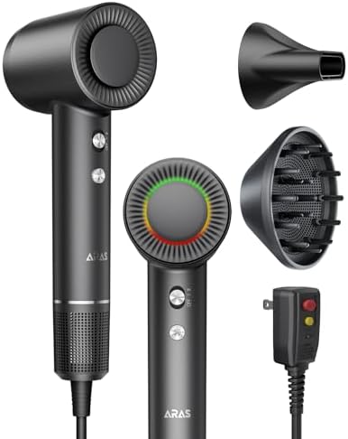 Hair Dryer, Negative Ionic Blow Dryer with 160000 RPM Professional High-Speed Blow Dryer, Brushless Motor for Fast Drying, Low Noise Thermo-Control Hairdryer with Magnetic Nozzle (Black)