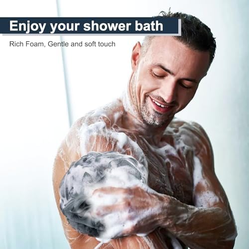 Loofah Sponge XXL-100g 4 Pack, Bath Sponge Soft Mesh Shower Puff Loofah for Men, Exfoliating Body Scrubber for Women, Shower Accessories (Blue Gray)