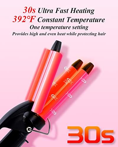 Mini Hair Crimper 1/2 Inch, Small 3 Barrel Curling Iron Hair Waver Dual Voltage for Home and Travel, Triple Ceramic Tiny Barrels Create Natural Tight Beachy Waves, Pink