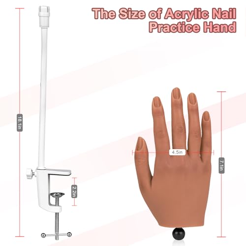 Practice Hand for Acrylic Nails,Silicone Nail Practice Hand with Stand Bracket,Realistic Bendable Mannequin Hand, Fake Hand for Nails Display, Manicure, Nail Tech