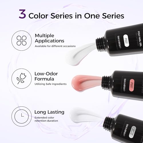 Poly Gel Nail Kit: Clear White Nude Pink Polygel Kit with Slip Solution Dual-Ended Nail Brush Nail Forms Nail Clips for Poly Gel Extension Starter DIY Set Home