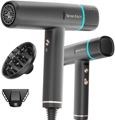 Diffuser Hair Dryer, Professional High Speed Portable Ionic Hair Blow Dryer with Diffuser for Women & Men, 3 Temps/2 Speeds, 6.56 Ft Cord, Best for Straight & Wavy Hair, for Home Travel, Black