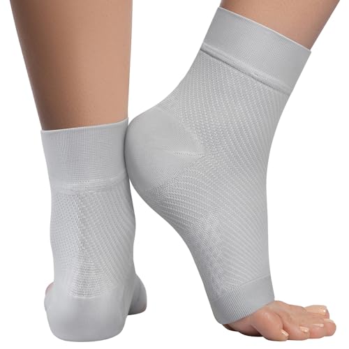 KEMFORD Ankle Compression Sleeve - Plantar Fasciitis Braces - Open Toe Compression Socks for Swelling, Sprain, Neuropathy, Arch Support for Men and Women - 20-30mmhg, M, Grey