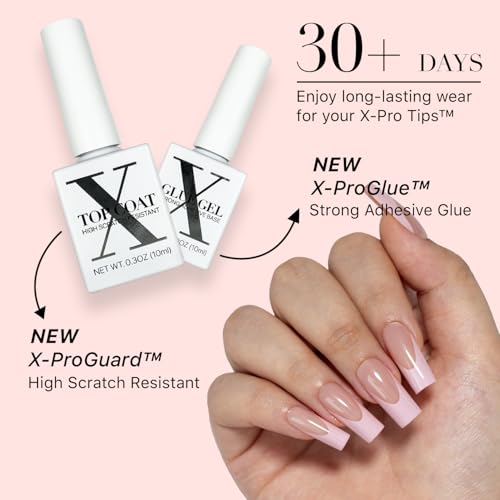 SXC Cosmetics French Tip Press On Nails - Skin Tone Nude and Color Series, Medium Square X-Pro Tips Starter Kit ST117KIT