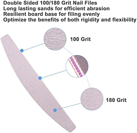 Nail Files (100 Pcs), 100/180 Grit Nail File Emery Board Bulk for Acrylic Nails and Natural Nails, Limas para Unas Acrilicas Profesional Pack Filers for Gel Nail Double Sided Manicure Curved Gray