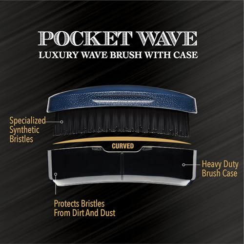 Red by Kiss Premium Pocket Wave Brush Hard – Bow Wow Curved Palm Brush for 360 Waves, High Density Hard Bristles for Coarse or Long Hair, Travel Cover, Ideal for Wolfing & Durag Use