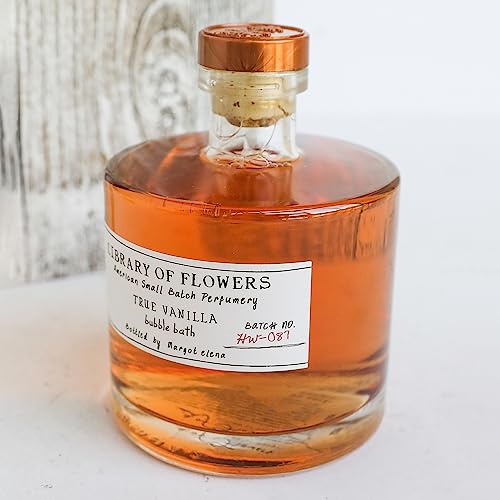 Library of Flowers True Vanilla Bubble Bath, 17 fl. oz. - Bergamot, Dark Vanilla & Amber – Relaxing & Gentle Bubble Bath Soap, Skin Hydrating & Deep Moisturizing, Cocoa Butter & Green Tea