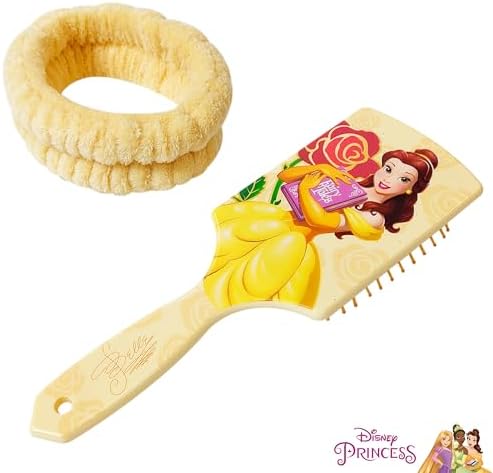LUV HER Kids Hair Brush & Spa Headband Set for Girls - Features Disney Bella from Beauty & Beast - Fun Grooming Kit for Detangling, Styling & Skincare - Soft & Stretchy One Size, Ages 3+