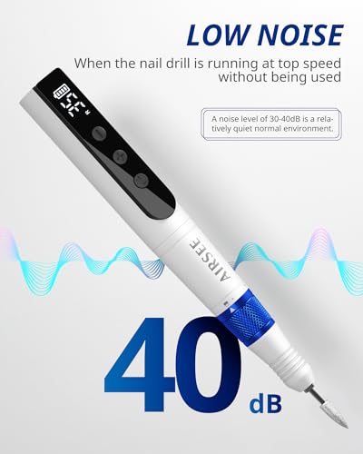 AIRSEE Master Cordless Electric Nail Drill Machine, 35000 RPM Stepless Speed, Professional Rechargeable Nail File Set with LED Display, Portable E-File Dremel Kit for Salon,Blue