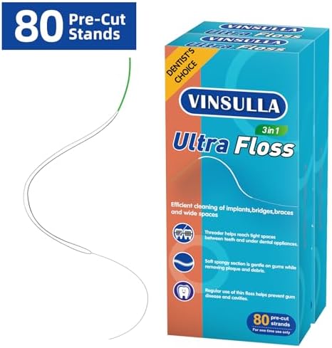 Dental Floss for Braces, Floss Threaders for Bridges and Implants 80 Pre-Cut Strands (Pack of 3)