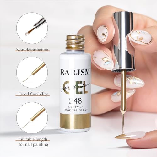 RARJSM Metallic Chrome Gel Liner Nail Art 3D Mirror Holographic Silver and Bronze Gold 2Pcs Set Gel Nail Polish 8ml Painting Build in Thin Brush Painted Drawing Striper GelPolish Curing Requires