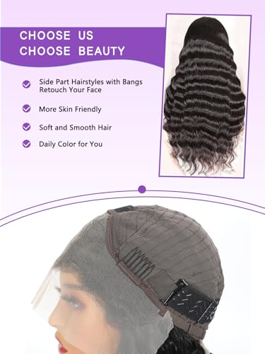 Deep Wave Lace Front Wig 13x6 Soft Remy Virgin Human Hair 180% Density HD Lace Frontal Wigs for Black Women Natural Color Pre Plucked Hairline