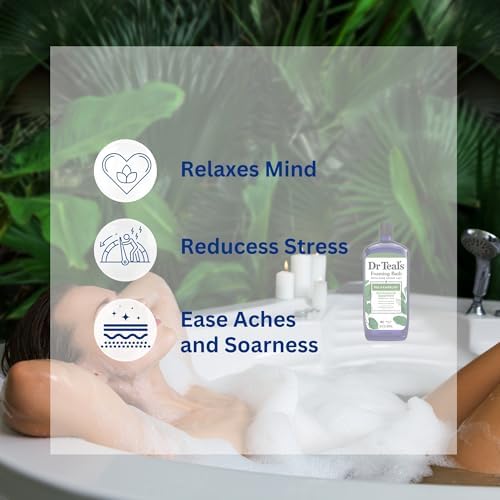 Dr. Teal's Eucalyptus and Spearmint Foaming Bath 34oz Bottles (Pack of 2) with Variety Junction Premium Bath Sponge - Relax and Relief, Bubble Bath, Relaxing, Men's and Women's, Clear