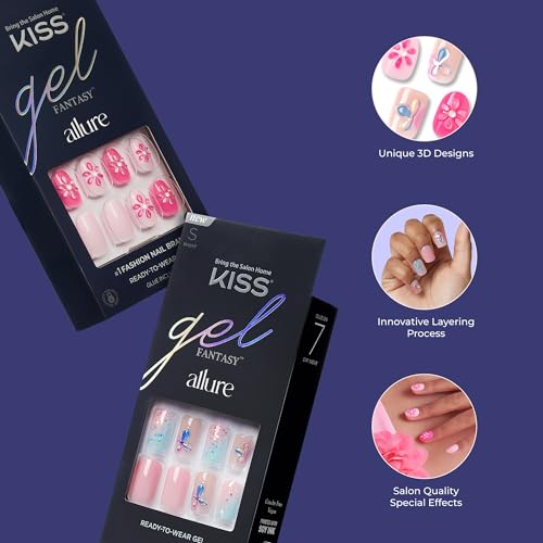KISS Gel Fantasy, Press-On Nails, Nail glue included, 'Change Chance', Silver, Short Size, Oval Shape, Includes 28 Nails, 2g glue, 1 Manicure Stick, 1 Mini File