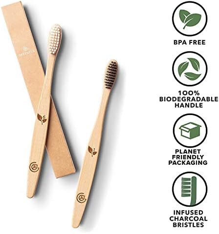 Greenzla Bamboo Toothbrushes for Adults – 12 Pack Wooden Toothbrush Set with Charcoal-Infused Soft Bristles, Natural Oral Care for Daily Use