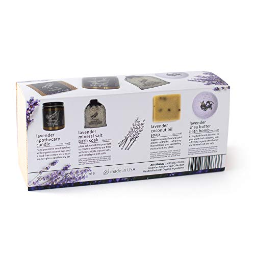 Hemlock Park Lavender Artisanal Spa Gift Box | Apothecary Candle, Shea Butter Soap, Bath Bomb, Mineral Salt Bath Soak | Handcrafted with Plant Based Ingredients