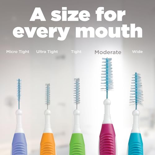 GUM Proxabrush Go-Betweens - Moderate - Interdental Brushes - Soft Bristled Dental Picks for Plaque Removal Health - Safe for Braces & Dental Devices, 10ct (Pack of 6)