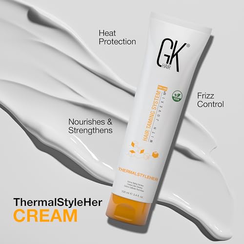 Global Keratin GKhair ThermalStyleHer - 100ml/3.4oz Heat Styling Protection Anti Frizz Hair Cream Thermal Flat Ironing Style Protector for Men & Women (3.4 Ounce)