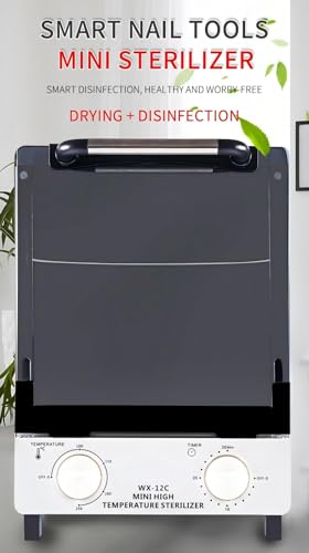 Sterilizer for Nail Tools, 12L Multifunctional High Temperature Cleaning Dry Box Stainless Steel with Temp Control, Tweezer Sterilizer, Stainless Trays, Timer, Nail Salon Equipment