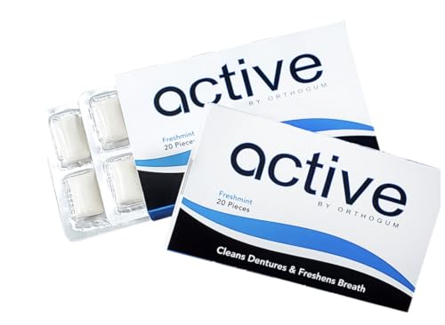 Active Denture Chewing Gum – Sugar-Free, Xylitol Chewing Gum for Dentures & Tooth Implants – No Stick – Freshens Breath – Gum for Dental Health – 2-Pack, 40 pcs