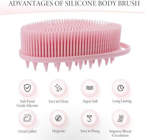 Silicone Body Scrubber, Silicone Loofah, 3 Pcs Silicone Shower Scrubber, Exfoliating Silicone Shower Scrubber, 2 in 1 Silicone Body Scrub Brush Scalp Massager Shampoo Brush for All Skin Men Women Kids