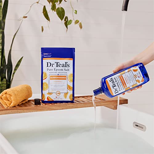 Dr Teal's Pure Epsom Salt Soak, Glow & Radiance with Vitamin C & Citrus Essential Oils, 3 lbs (Pack of 4)