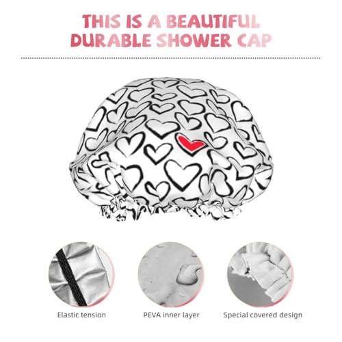 Love Hearts Shower Cap For Women Reusable Waterproof Double Layers Bath Cap Hair Protection Elastic Ladies Spa Salon Shower Hat