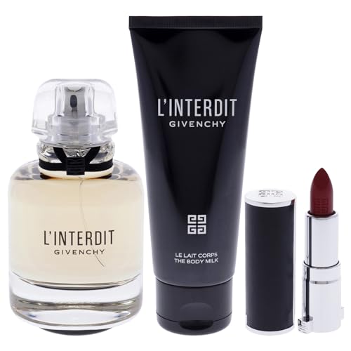 Givenchy LInterdit for Women - 3 Pc Gift Set 2.7oz EDP Spray, 2.5oz Body Milk, 0.05oz Lipstick