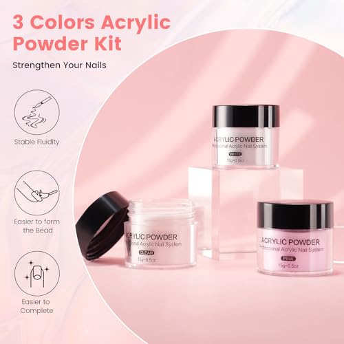 Nail Kit for Beginners with Everything: Professional Nail Acrylic Powder Liquid Set with Practice Hand Drill U V Light in Cosmetic Bag for Women Salon Home (Pink)