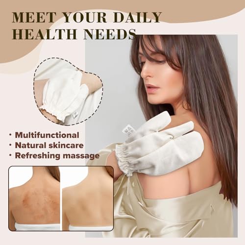 Garshana Gloves Raw Silk Massage Gloves Ayurvedic Massage，Quick-Dry Reusable with Elastic Wrist Strap for Face/Body/Sensitive Skin And Spa Care, (1 Pair)