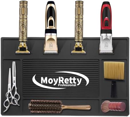 MoyRetty Magnetic Barber Organizer Mat for Clippers(17.7'' x 11.8''), Professional Anti-Slip Heat-Resistant Silicone Pad for Hair Stylist Supplies- 4 Magnets