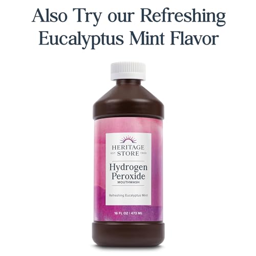 Heritage Store Hydrogen Peroxide Mouthwash, Daily Oral Care, Fresh Mint Mouth Wash - Gentle Bubbling Action for Clean Healthy Gums and a Fresh Mouth, Sweetened w/Xylitol, Cool Wintermint Flavor, 16oz