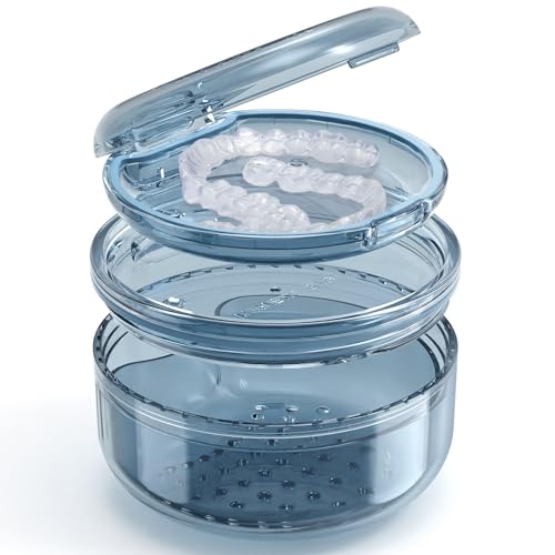 Denture Case Retainer Cleaning Case: 2 in 1 Retainer Case, No-Leak Denture Bath Box Cup, Complete Clean Care for Dentures, Clear Braces, Mouth Guard, Night Guard & Retainers