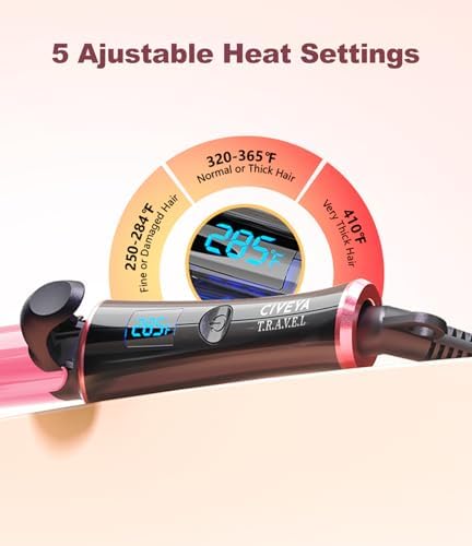 Travel Curling Iron Dual Voltage(110-240V)，1 Inch Mini Curling Iron Travel Size with 5 Adjustable Heat Settings, Ceramic Barrel with Argan Oil Infused, Portable