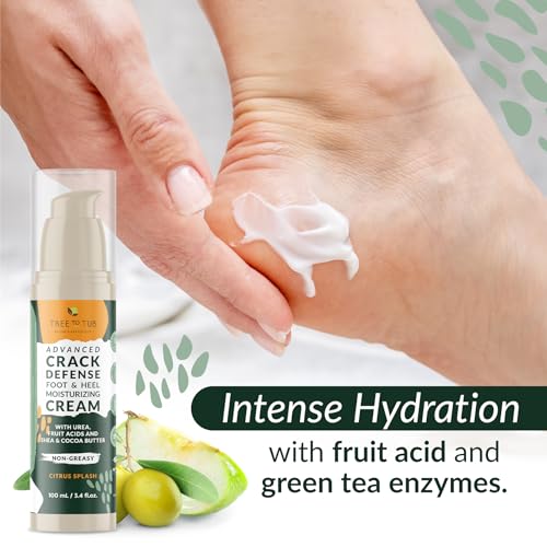 Tree to Tub Foot Cream for Dry Cracked Heels and Feet - Foot Lotion for Dry Cracked Feet, Non-Greasy Moisturizer Urea Cream w/Softening Shea Cocoa Butter, Citrus Foot Care for Women & Men